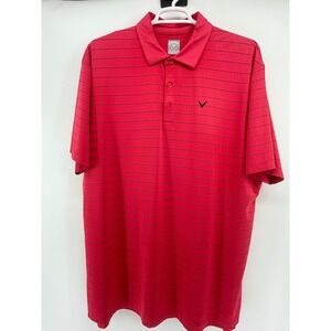 Callaway Golf Polo Shirt Men's Extra Large Tall XLT Pink Black Striped Opti Dri